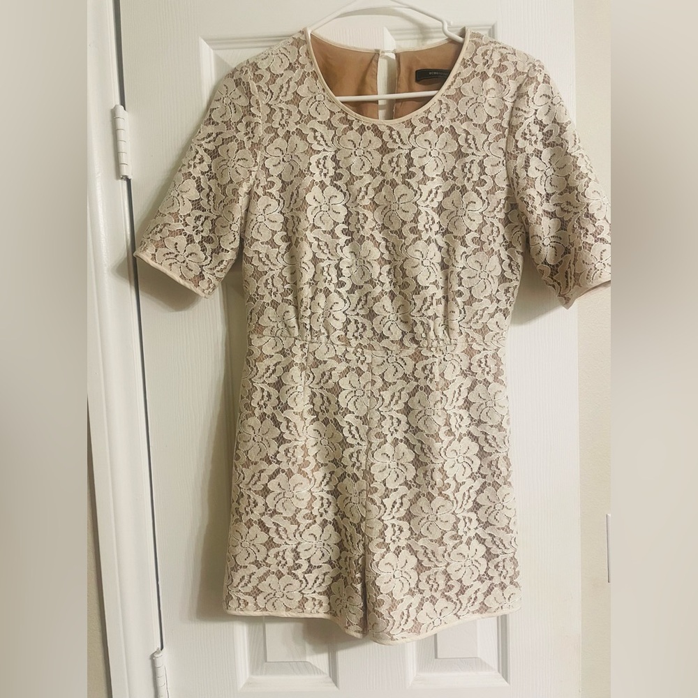 BCBGMaxAzria Cream Lace Short Sleeve jumpsuit